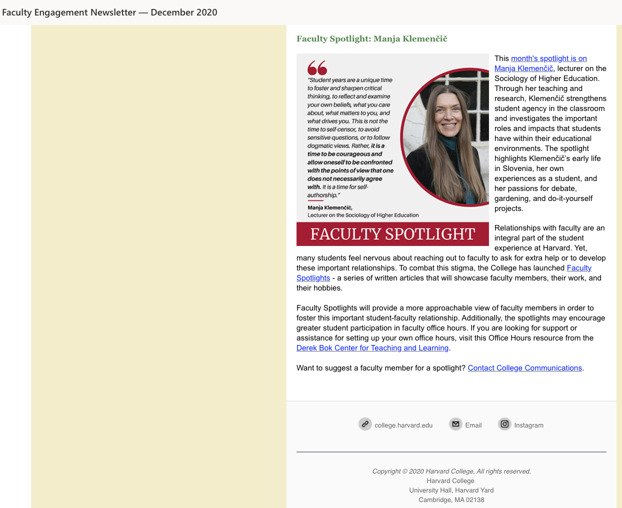 Faculty spotlight in FAS Faculty Engagement Newsletter